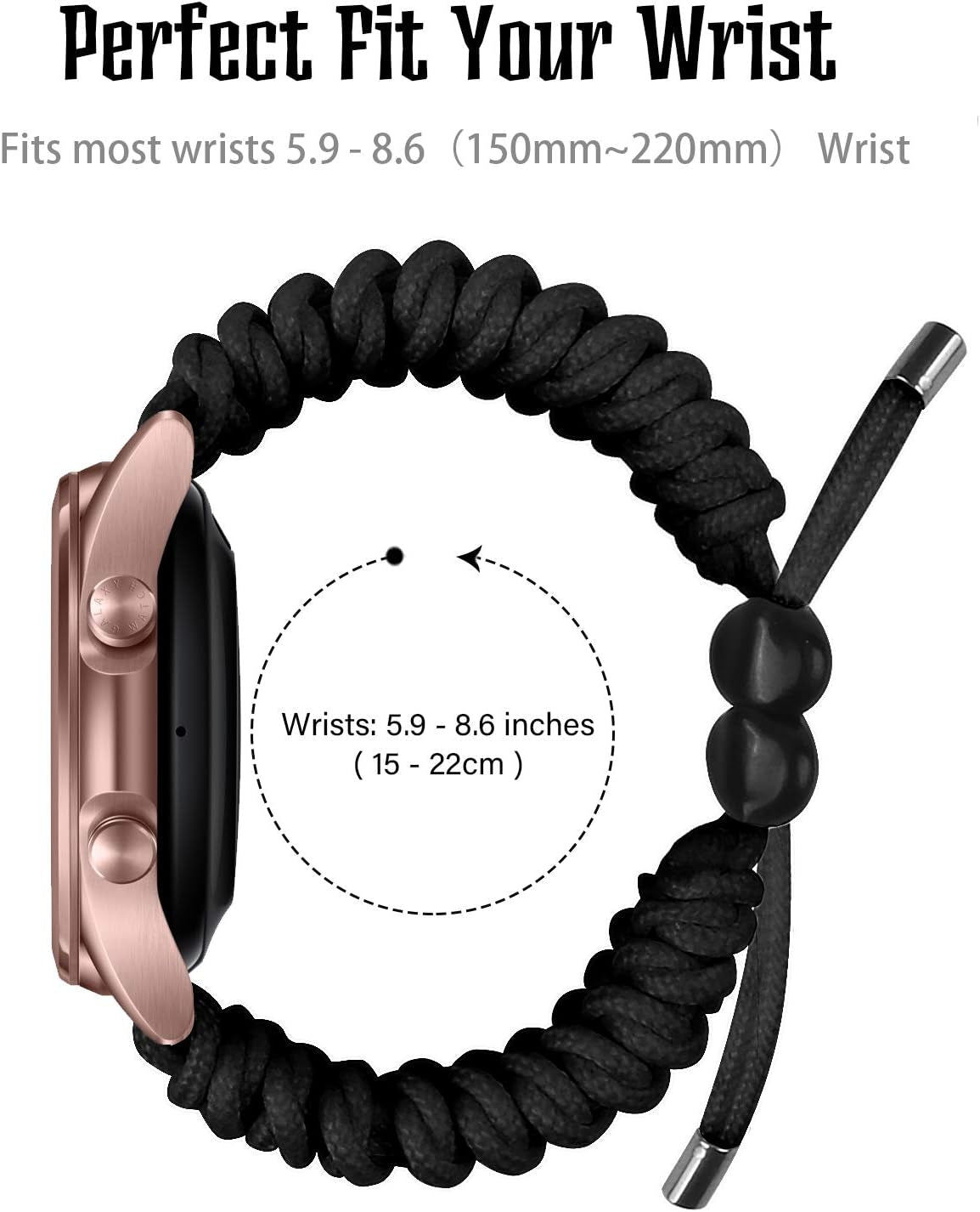 Compatible with Michael Kors Access Gen 4 MKGO 20MM Band Replacement Woven Nylon Friendship Rope Adjustable Survival Weave Watch Straps Bracelet for Michael Kors Access Gen4 MKGO (Black)