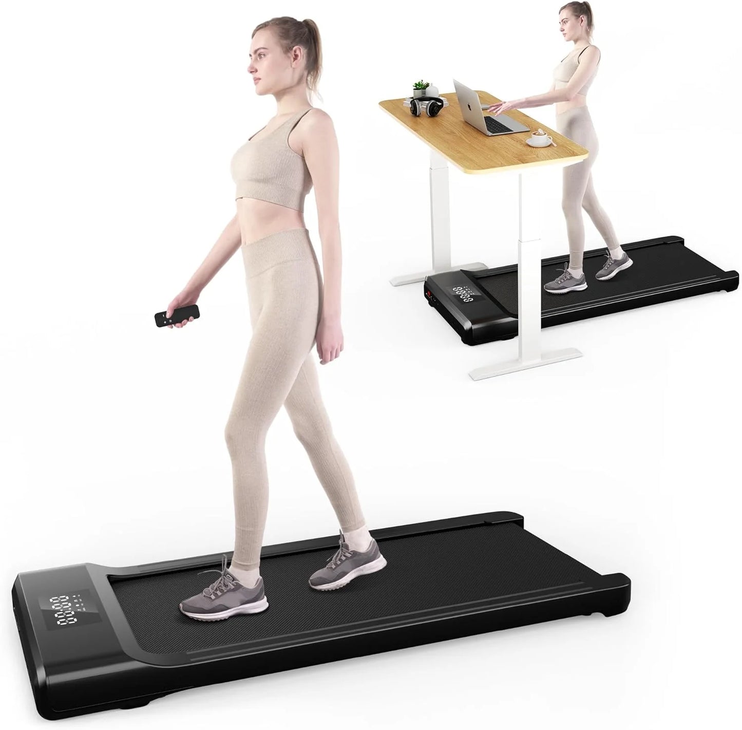 Superun Walking Pad 300Lb, 40*16 Walking Area under Desk Treadmillwith Remote Control 2 in 1 Portable Walking Pad Treadmill for Home/Office(Black)